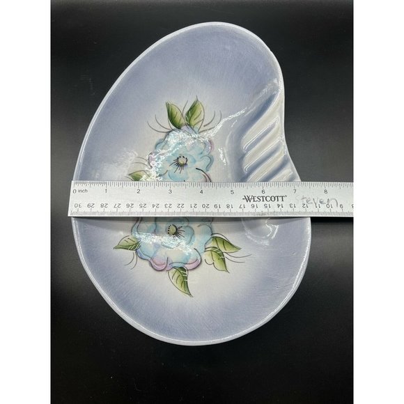 Madeline Originals MCM Blue Floral Pottery Ashtray 10x7 - Picture 8 of 11